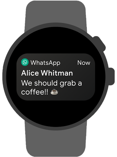 有了 Wear OS 版 WhatsApp，就能在智慧手錶上接收通知、閱讀訊息及接聽來電。
