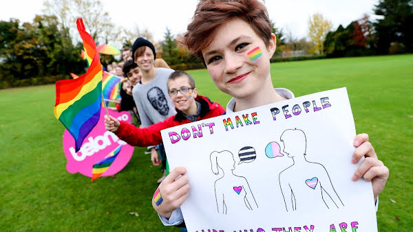 Young people showing their support for Belong To and it’s work with the LGBTI+ community