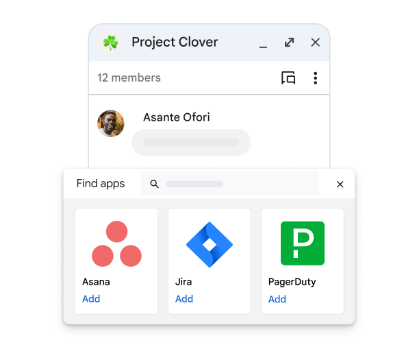 Chat interface showing the multiple app integrations: Asana, Jira, PagerDuty, and Github.