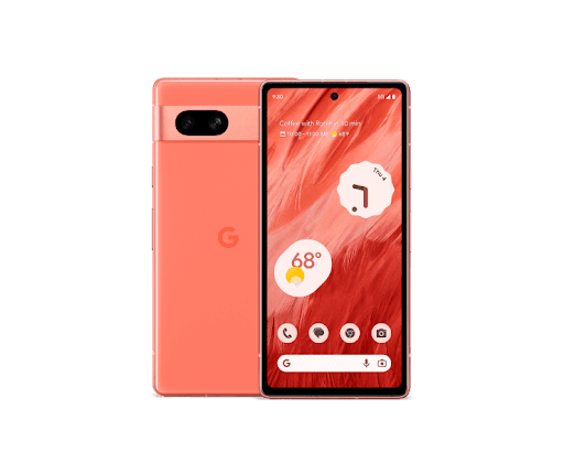 Front and back of Pixel 7a in Coral 