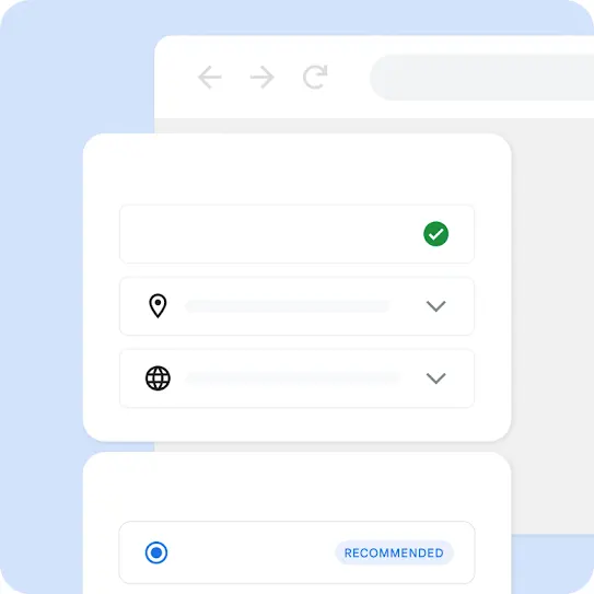 Signup flow UI showing the selection inputs for audience and recommendations for daily ad spend.