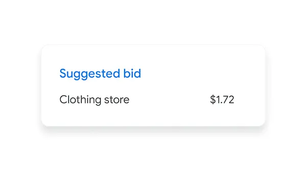 Keyword Planner UI showing a suggested bid price for “clothing store.”