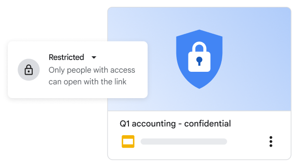 An illustration of a security lock attached to a slide deck, with a pop-up window indicating restricted access to the document.