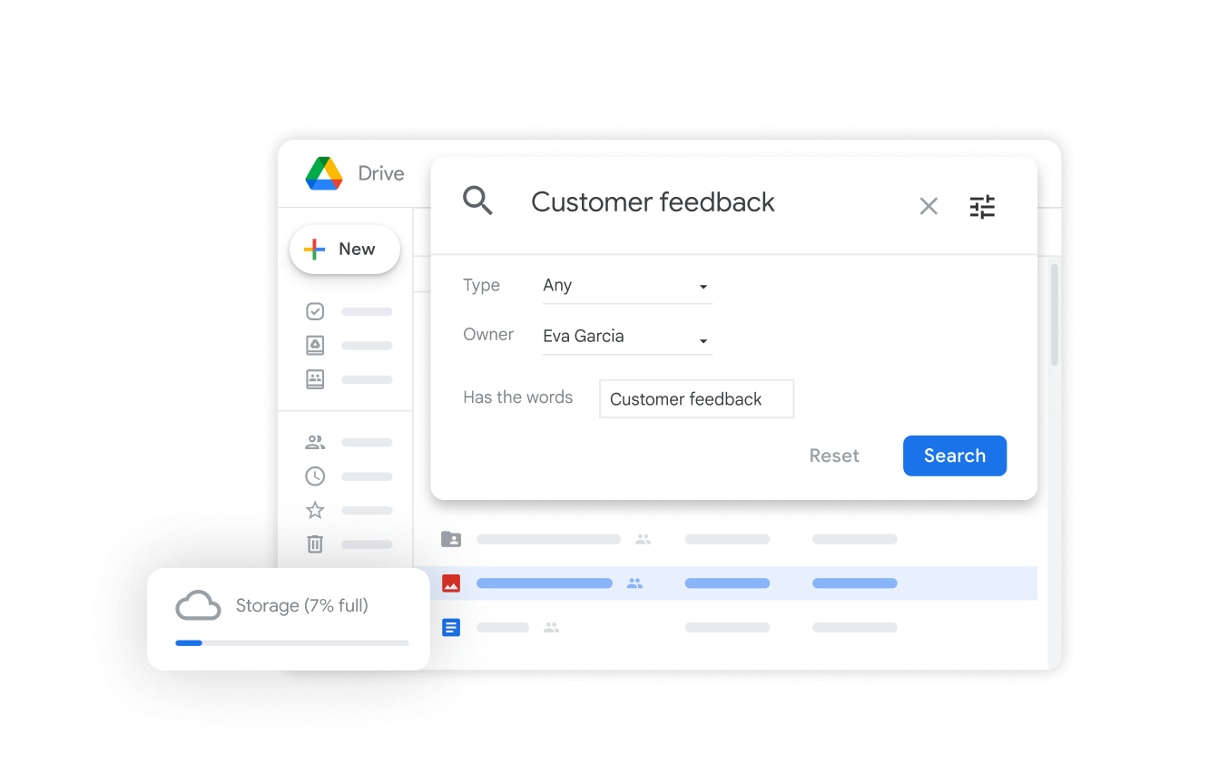 Google Drive storage UI showcasing storage features 