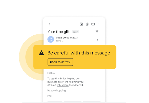 E-poruka sa žutom porukom o sigurnosti
