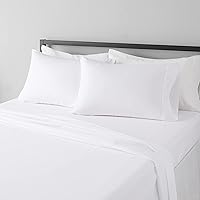 Amazon Basics Lightweight Super Soft Easy Care Microfiber Bed Sheet Set with 14" Deep Pockets - Full, Bright White,...