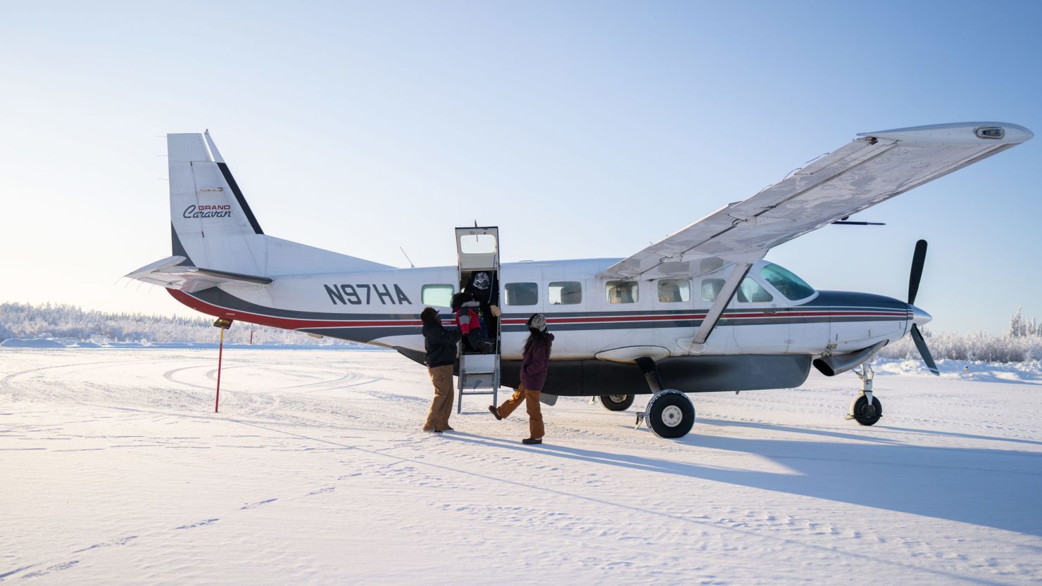 A charter plane in Birch Creek, Alaska, prepares to transport residents to receive the Covid-19 vaccine on February 4, 2021. Health care providers in Alaska have had to get creative to vaccinate residents in remote parts of the state.