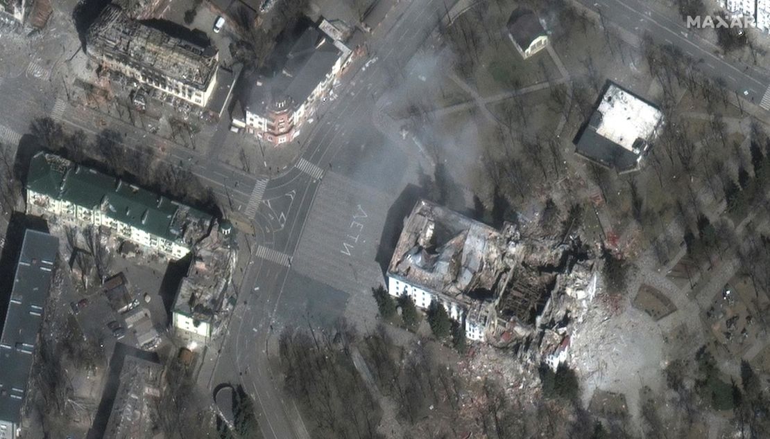 Mariupol drama theater in ruins after being bombed.