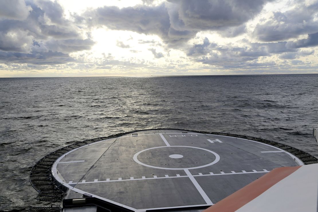 An offshore vessel of the Finnish Border Guard on patrol at sea on October 10, 2023, near the place where the Balticconnector was damaged