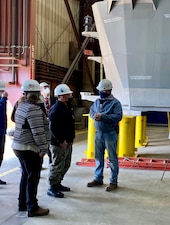 MARINETTE, Wis. (Mar. 23, 2021) - Chief of Naval Operations (CNO) Adm. Mike Gilday tours Fincantieri Marinettte Marine Shipyard with leadership from the shipyard. During the visit, CNO also received briefs on a range of topics, including the Navy’s new Constellation-class Guided-Missile Frigate (FFG) and Large Unmanned Surface Vehicle (LUSV) development. (U.S. Navy photo by Cmdr. Nate Christensen/Released)