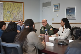 FALLON, Nev. (Apr. 12, 2022) Chief of Naval Operations Adm. Mike Gilday meets with local tribal leaders at Naval Air Station Fallon. Gilday met separately with local government and tribal leaders from the Fallon Paiute Shoshone Tribe, Walker River Paiute Tribe, and Yomba Shoshone Tribe and discussed modernization and expansion efforts for the Fallon Range Training Complex (FRTC). (U.S. Navy photo by Cmdr. Courtney Hillson/released)