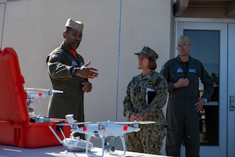 POINT MUGU, Calif. (Dec. 1, 2023) - Chief of Naval Operations Adm. Lisa Franchetti meets with leaders from Naval Air Warfare Center Weapons Division (NAWCWD) in Point Mugu, Calif., Dec. 1. Franchetti visited NAWCWD to see first-hand their initiatives dedicated to delivering integrated and interoperable warfighting capabilities through cutting-edge research, development, test, evaluation, and sustainment. (U.S. Navy photo by Chief Mass Communication Specialist Michael B. Zingaro)