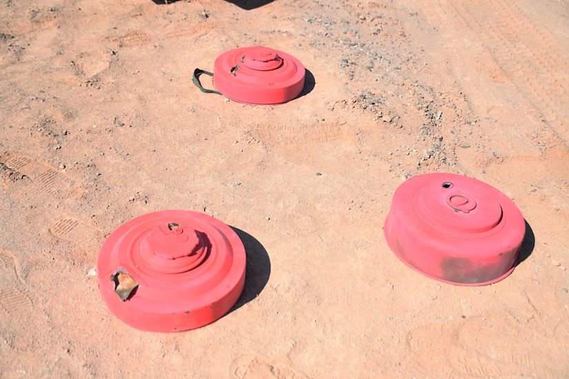 Close-up of inert landmines