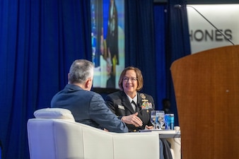 SAN DIEGO (Feb. 13, 2024) – Chief of Naval Operations Adm. Lisa Franchetti responds to audience questions following her keynote address at WEST 2024, Feb. 13. Co-sponsored by AFCEA International and the U.S. Naval Institute, WEST 2024 is the premier naval conference and exposition on the West Coast, bringing military and industry leaders together. (U.S. Navy photo by Chief Mass Communication Specialist Michael B. Zingaro)