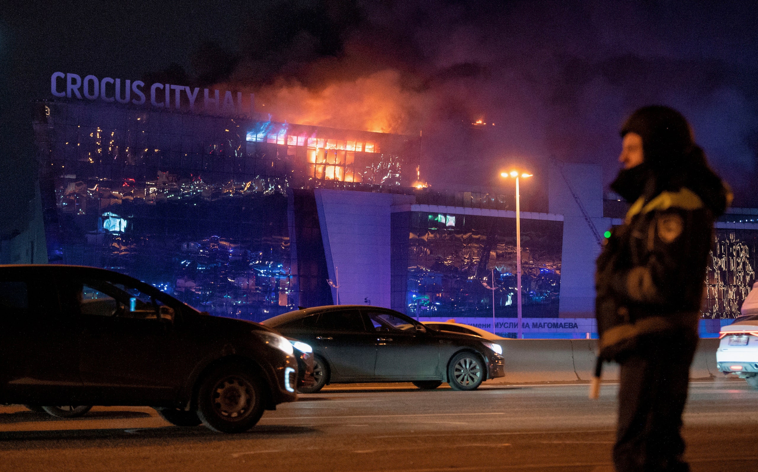 Crocus City Hall in Moscow on fire on March 22 2024.