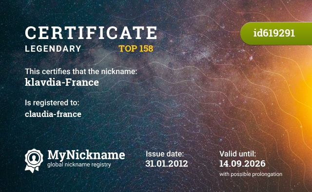 Certificate for nickname klavdia-France, is registered to:  