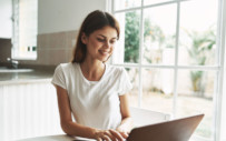 A student takes part in a virtual career fair.