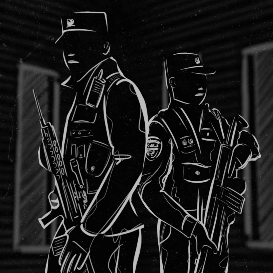 Illustration of police in the watchtowers