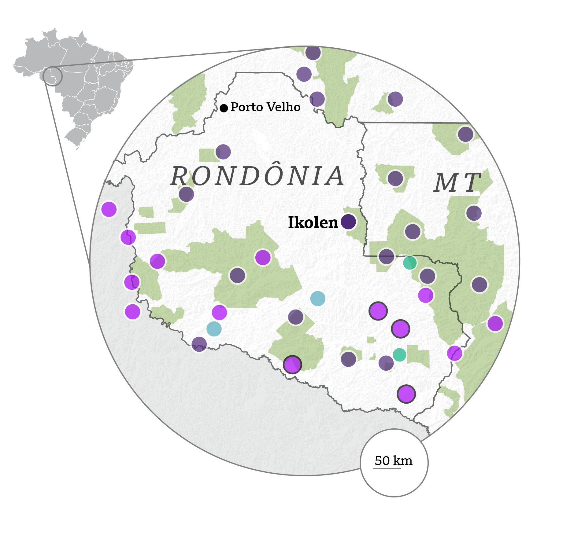 Mapa de Rondônia, onde o ikolen é falado