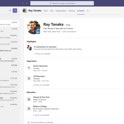 LinkedIn integration in Microsoft Teams