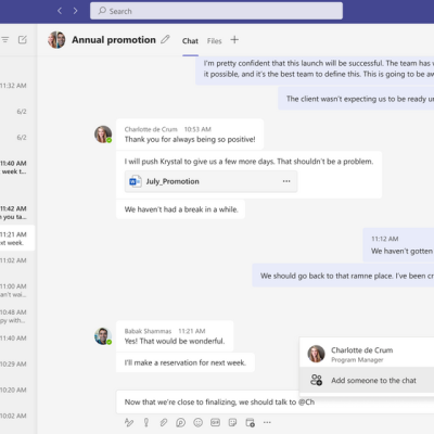 Add people to a group chat with @mention in Microsoft Teams