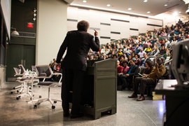 West spoke to a full auditorium in MIT’s Room 10-250.