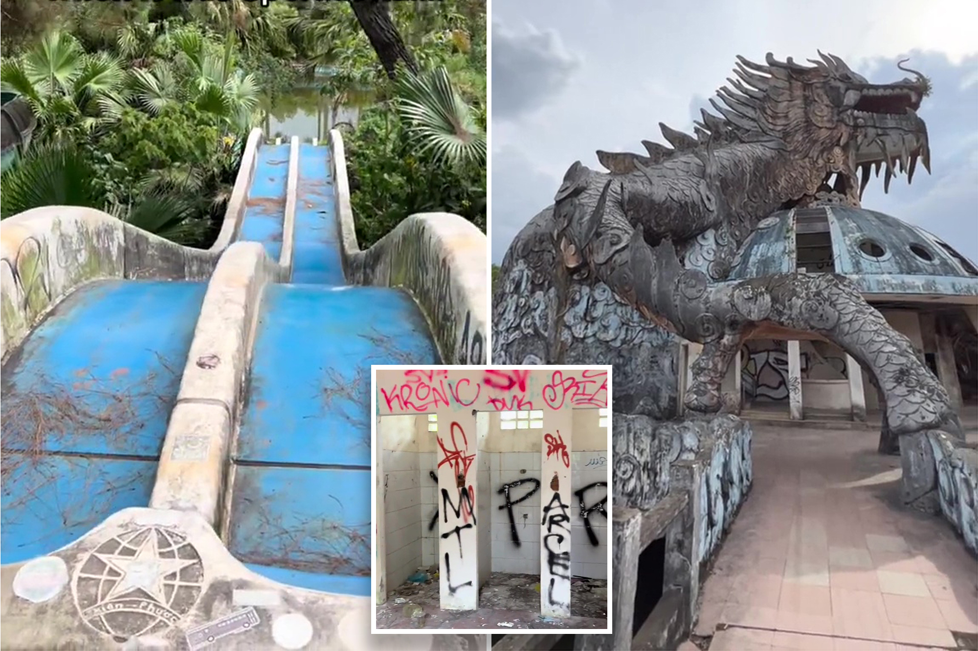 Eerie photos capture a deteriorated and abandoned Vietnamese water park believed by locals to be haunted.