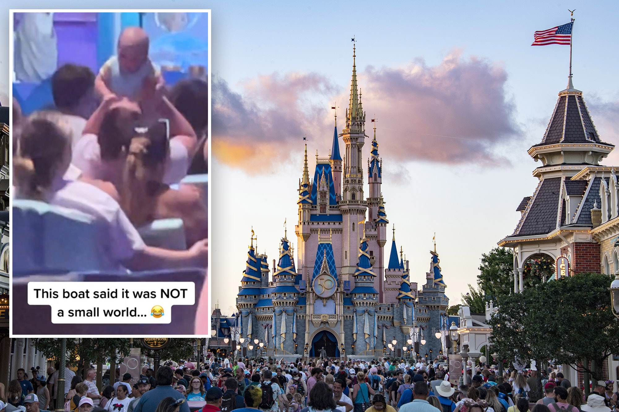 A screenshot from TikTok and a picture of Disney World.