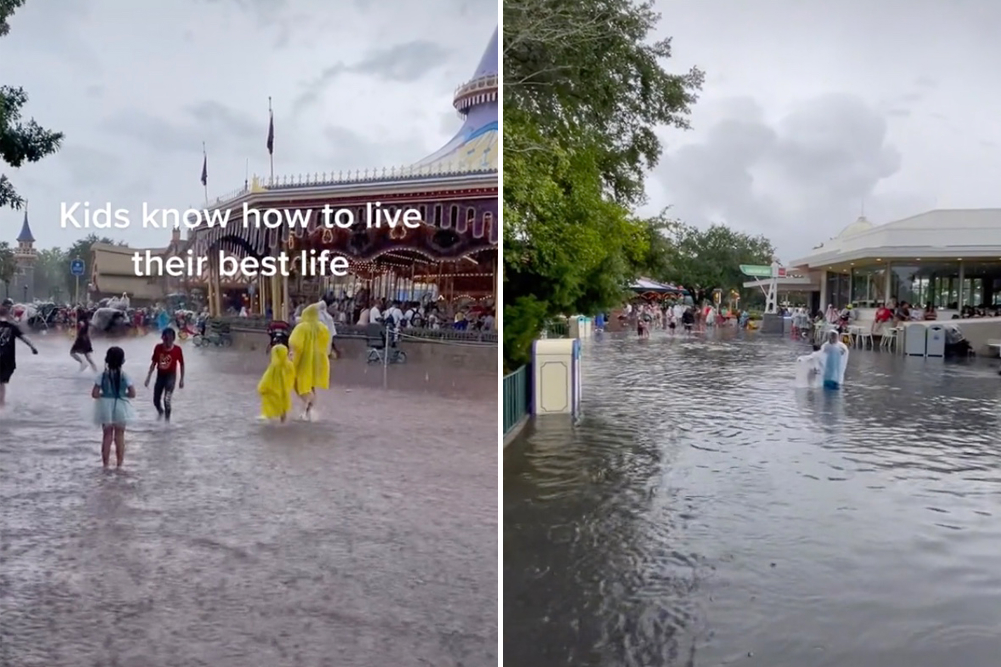 guests wade in knee-deep water at disney world amid sever flooding