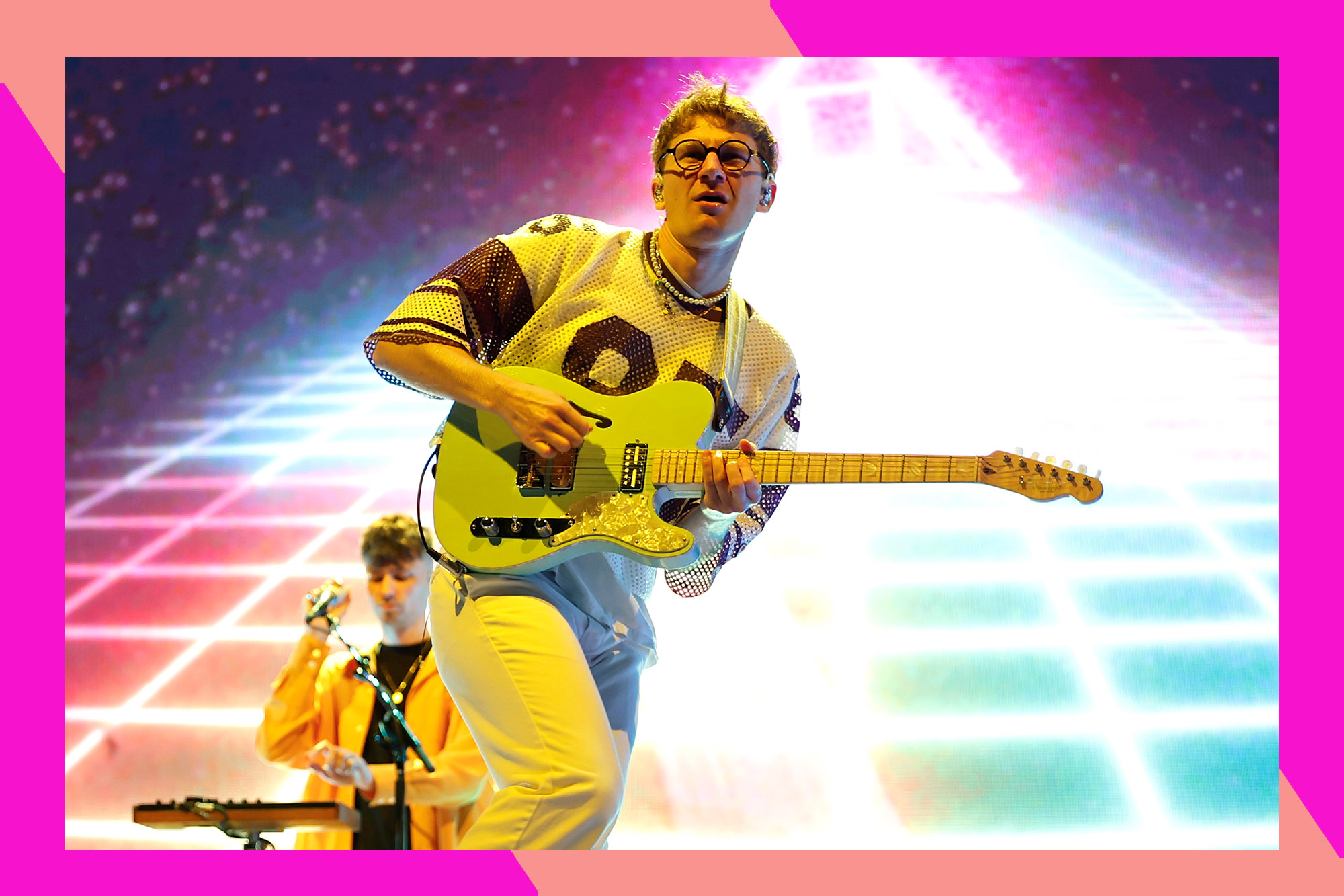Glass Animals' Dave Bayley rocks out on guitar.