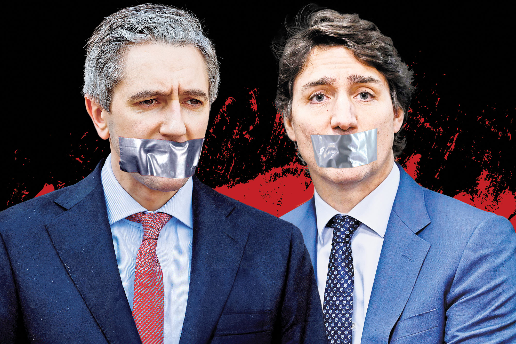 New hate-speech laws are coming into practice across the globe, including in Ireland — which has a new leader Simon Harris (l) — and in Canada, led by Justin Trudeau.