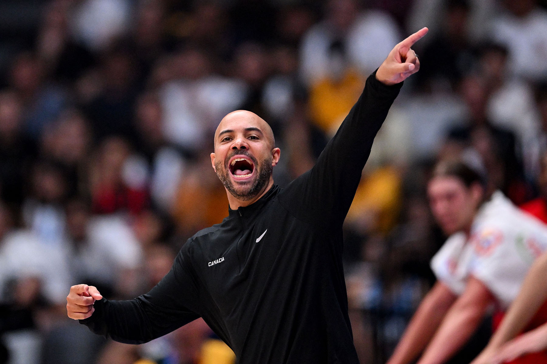 Canada's coach Jordi Fernandez Torres reacts during the FIBA Basketball World Cup match between Spain and Canada at Indonesia Arena in Jakarta on September 3, 2023