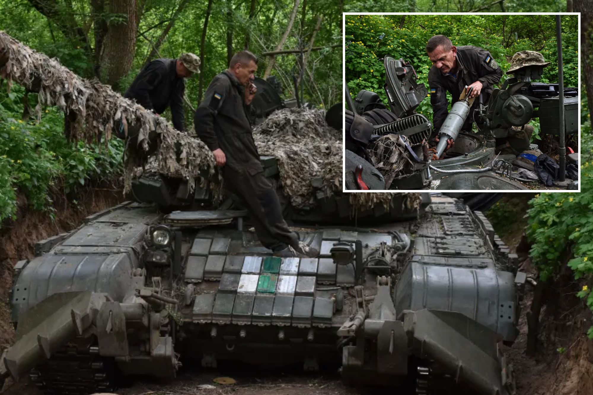 Ukrainian servicemen of the 65th brigade prepare their tank for the next operation