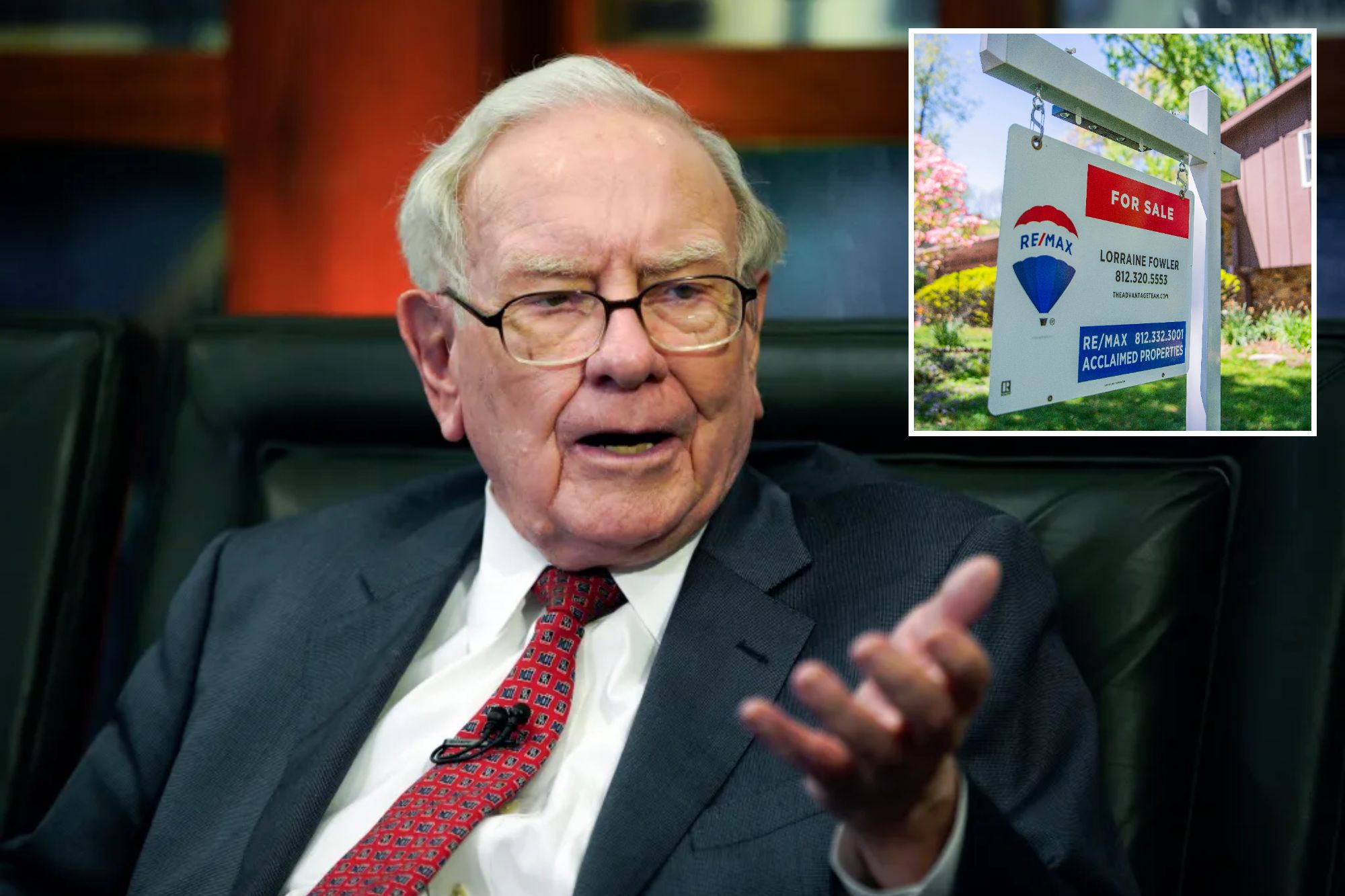 Berkshire Hathaway Chairman Warren Buffett and home for sale sign