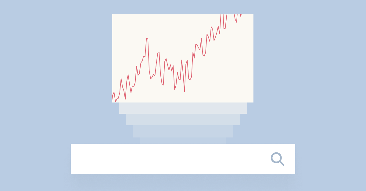 An illustration of a chart on a screen above a search bar with a magnifying glass 