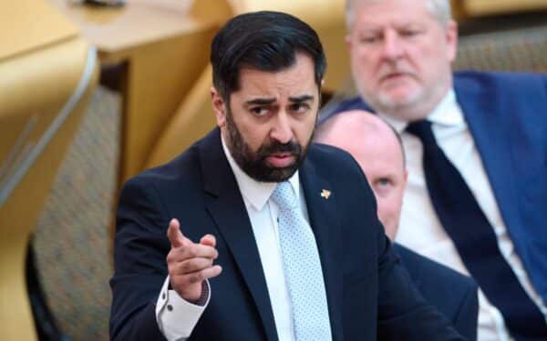 First Minister Humza Yousaf MSP at the Scottish Parliament for First Minister Questions., following announcement to scrap SNP-Green coalition