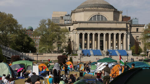 Les étudiants de l'université de Columbia protestent face à la guerre que conduit Israël dans la bande de Gaza contre le groupe islamiste palestinien Hamas. New York, États-Unis, le 28 avril 2024.