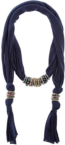 Navy Fabric scarf neckwear embellished with silver tone, gold tone, pink and navy beads.: 