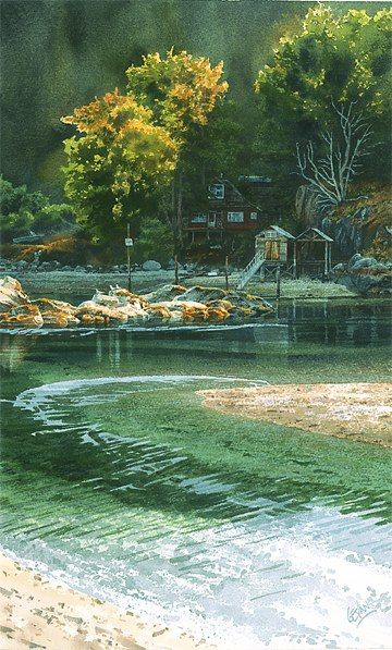 Lagoon at Mansons Landing watercolor by Carol Evans: 