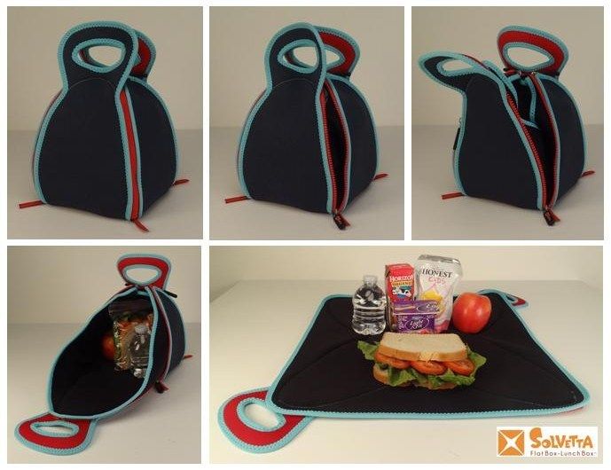 Innovative Flat-Box Lunch Box turns into a placemat for kids lunch and is 100%washable and re-usable. Such a GREAT idea!: 