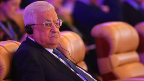 Le président de l'Autorité palestinienne Mahmoud Abbas participe à la réunion spéciale du Forum économique mondial à Riyad, le 28 avril 2024.