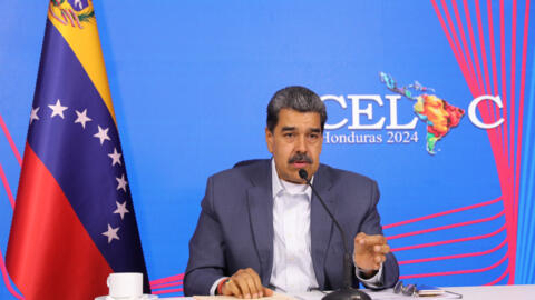 Venezuela's President Nicolas Maduro attends a virtual meeting of the Community of Latin American and Caribbean States (CELAC) on April 16, 2024.