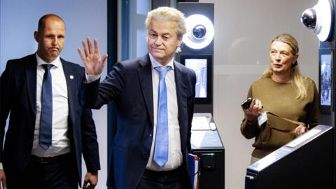 File photo of PVV leader Geert Wilders taken in The Hague on January 24 2024, as representatives of the PVV, VVD, NSC and BBB negotiated a cabinet formation.
