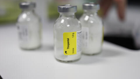 Flasks of "Thiopental", a barbiturate that is used in the practice of euthanasia, are seen in a hospital in Belgium, on February 1, 2024.