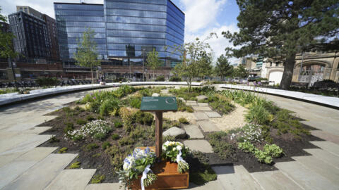The Glade of Light memorial commemorating the victims of the May 22, 2017 terrorist attack at Manchester Arena is pictured after its official opening in Manchester, northwest England on May 10, 2022.