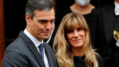 Spanish Prime Minister Pedro Sanchez and his wife Maria Begona Gomez Fernandez leave after meeting with Pope Francis at the Vatican on October 24, 2020.
