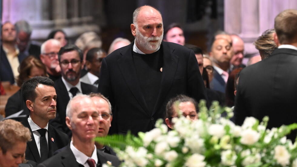 World Central Kitchen founder Jose Andres at the memorial service for seven aid workers killed in Gaza, at the Washington National Cathedral on April 25, 2024