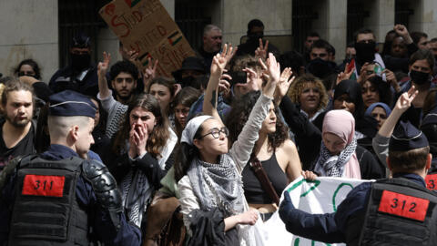 The protest at the Sorbonne in Paris follows similar action at the French capital's elite Sciences-Po university.