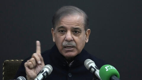 Pakistan's former Prime Minister Shehbaz Sharif speaks during a press conference regarding parliamentary elections, in Lahore, Pakistan, Tuesday, Feb. 13, 2024.