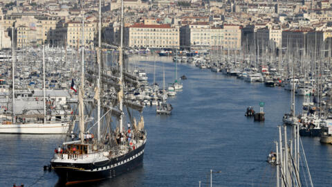 The Belem as it entered Marseille's harbour on May 8, 2024.